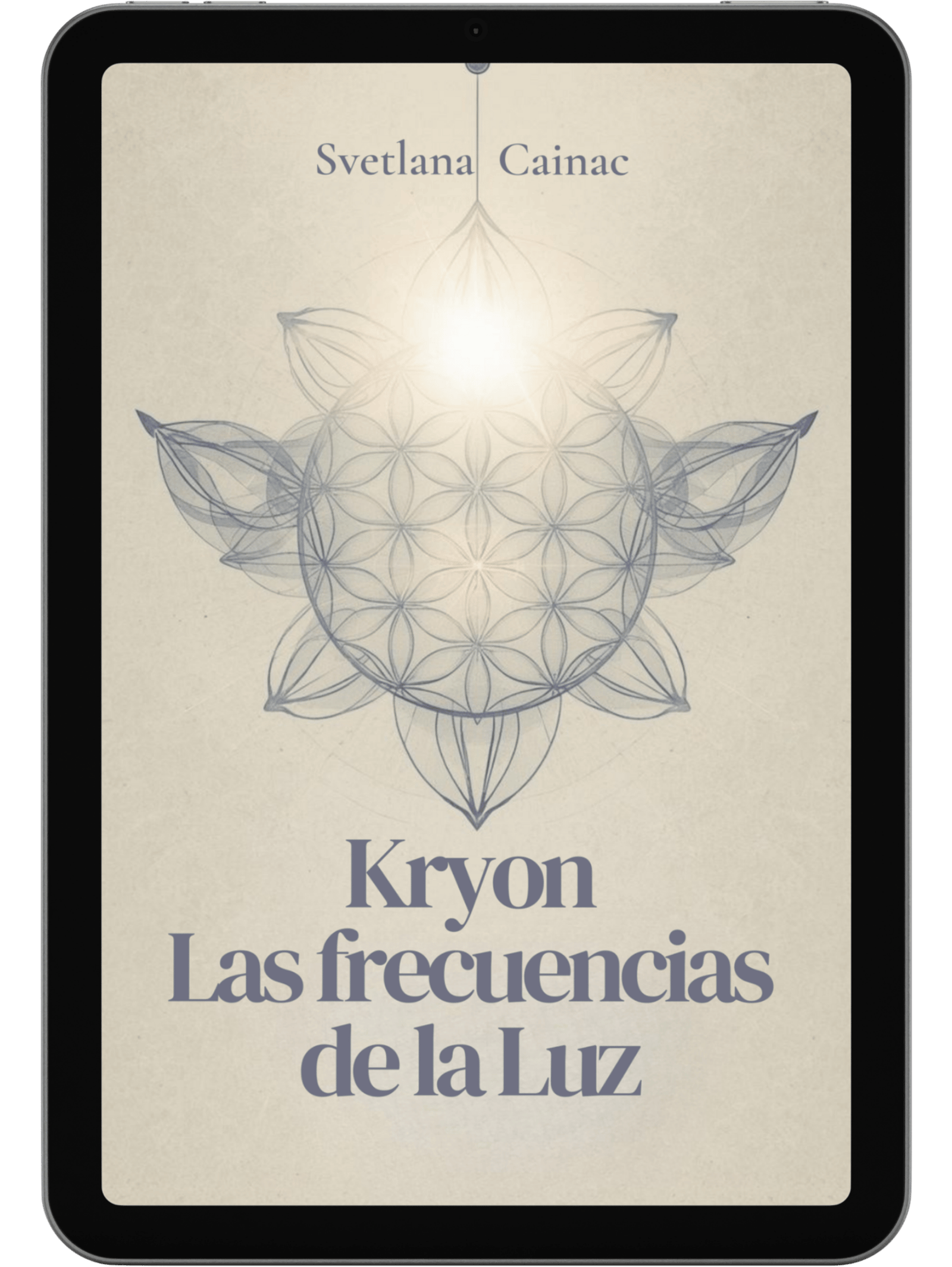 Tablet con la portada del libro Las Frecuencias de la Luz